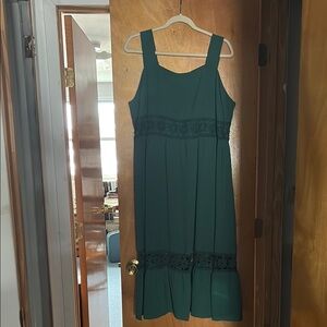 BloomChic Teal Midi Dress with Lace Detail